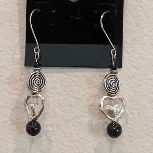 🐢Black Onyx Drop Pierced Earrings New! Handmade